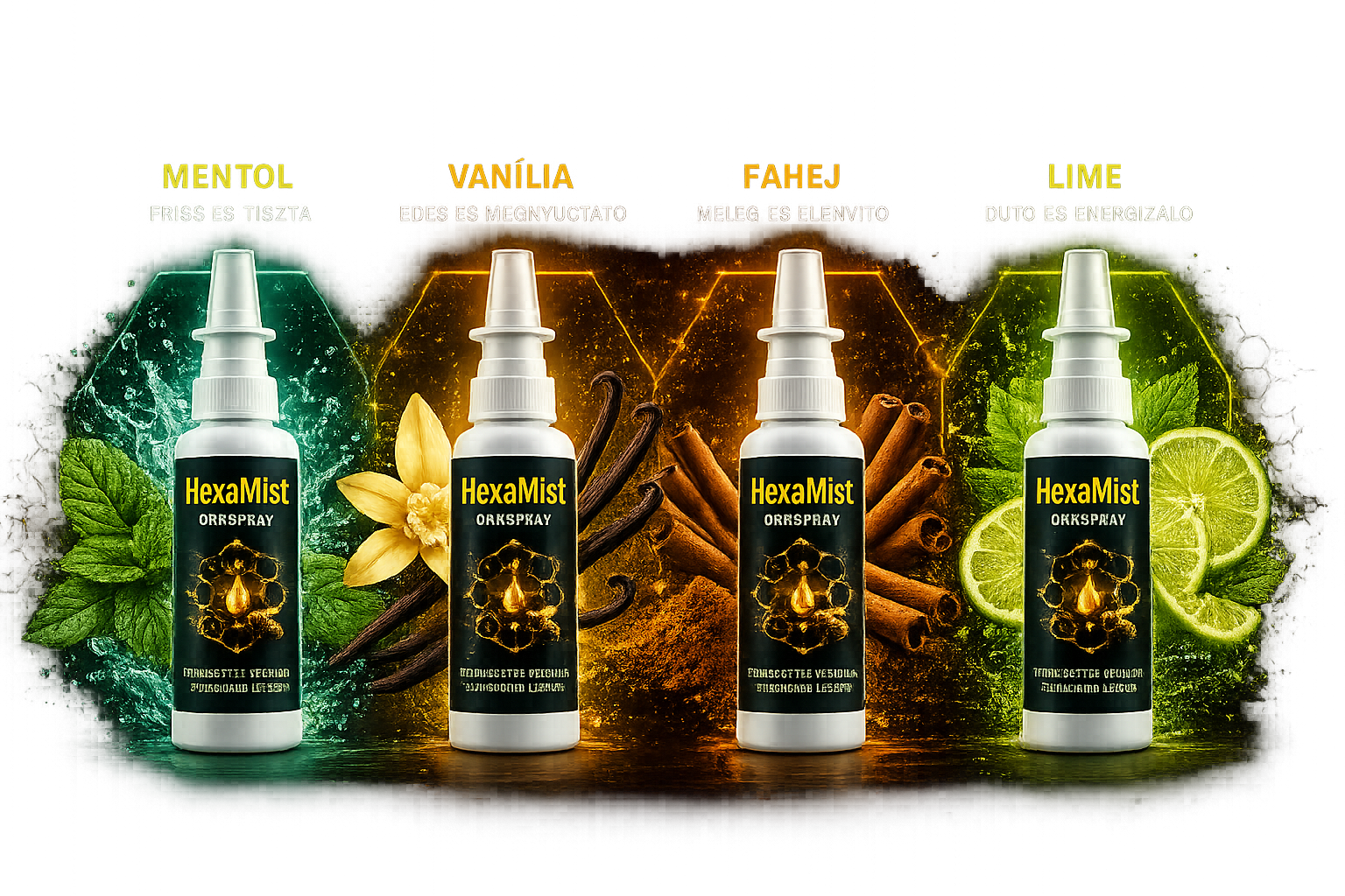 HexaMist illatok — Mentol, Vanília, Fahéj és Lime